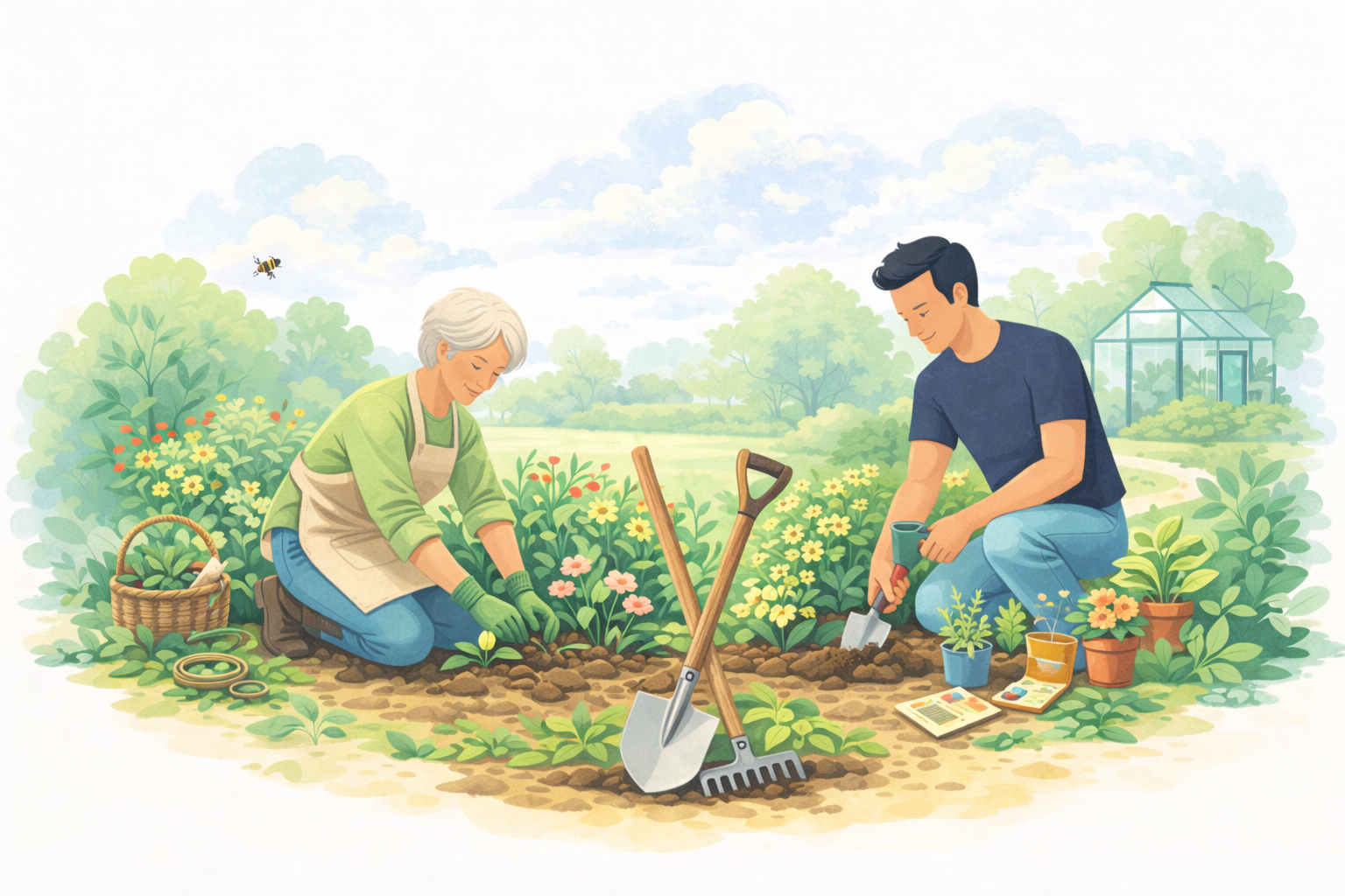 Trädgårdsarbete en solig dag